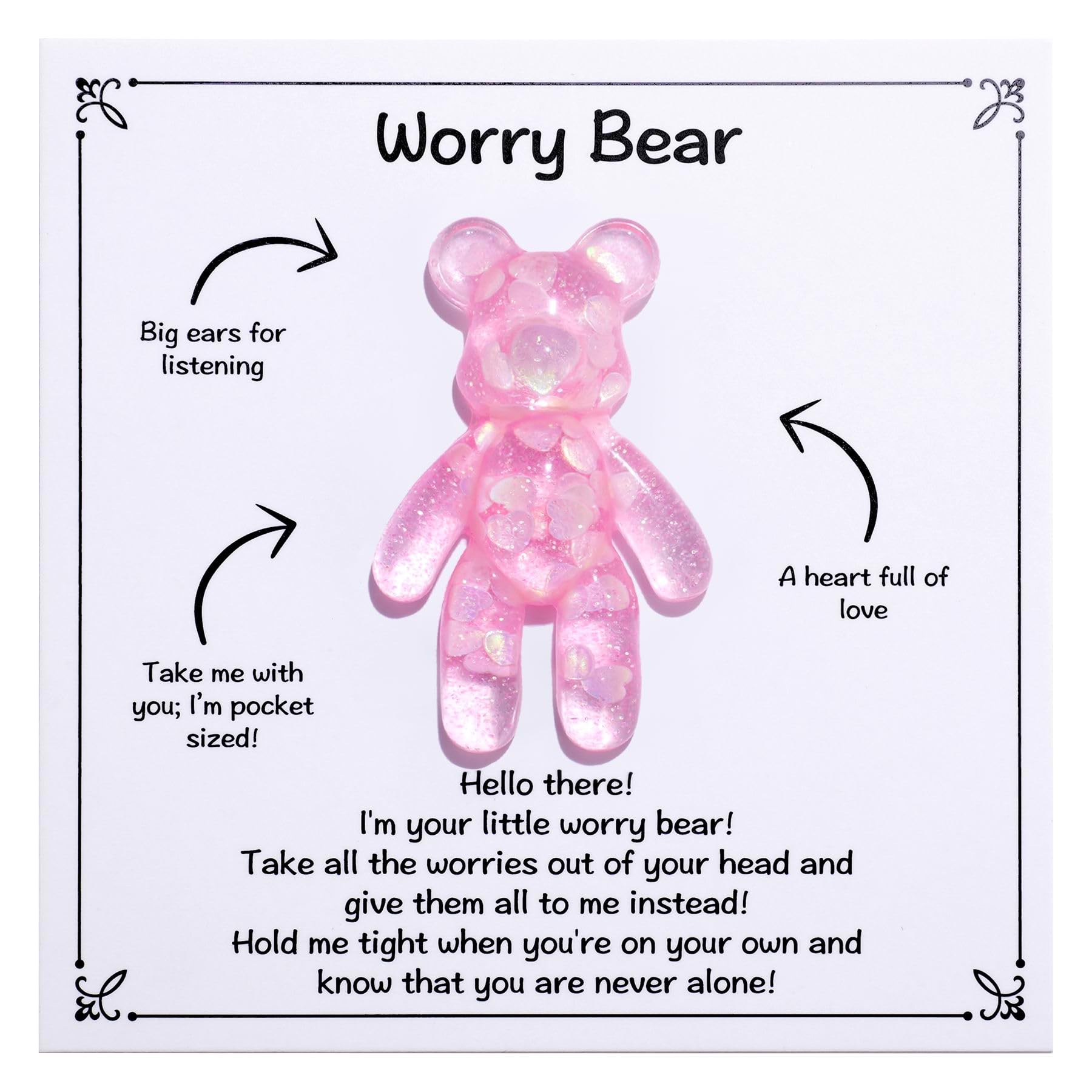 Aesnefe Pocket Worry Bear Hug, Anxiety Relief Keepsake, Mental Health Encouragement Gift, Emotional Support Token, Stress Comfort Gift for Teens & Adults, Pink