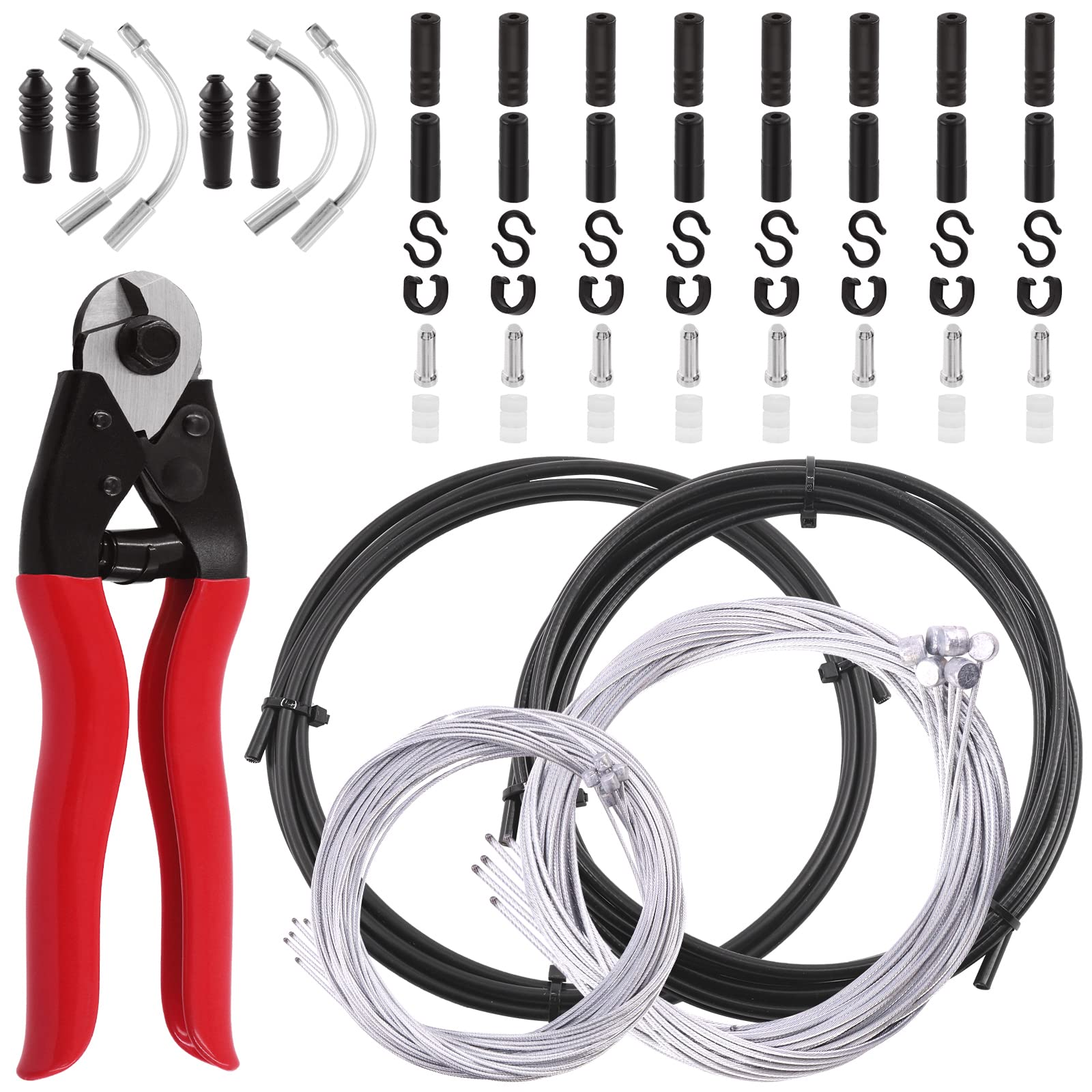 Swpeet 67Pcs Universal Bicycle Shifter Cable Housing Kit, Brake Shift Cable End Caps, Tube S Buckle Inside Tail Caps and O-Rings Perfect for Bike