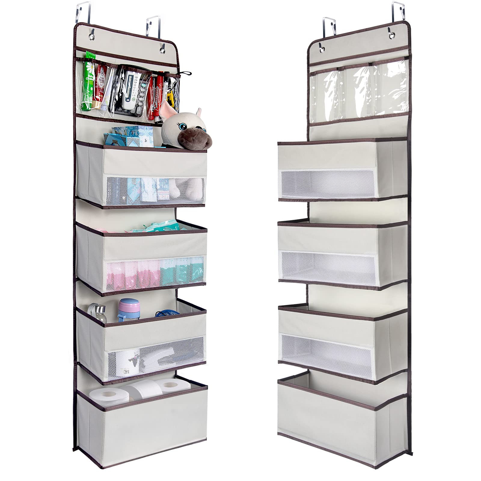 NesTidy Over The Door Organiser Storage, Wall Mount Hanging Organiser with 4 Large Capacity Pocket Organizers and 3 Small Pockets for Baby Essentials, Toys, Cosmetics, and Sundries (Beige, 1 Pack)