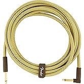 Fender Deluxe Series Instrument Cable, Guitar Cable, Guitar Accessories, Straight/Angle, Tweed, 15ft