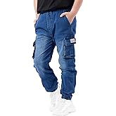 NATUST Boys Cargo Joggers Drawstring Jogging Pants Kids Elastic Waist Trousers 5-14 Years