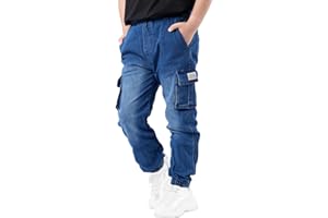 NATUST Boys Cargo Joggers Drawstring Jogging Pants Kids Elastic Waist Trousers 5-14 Years