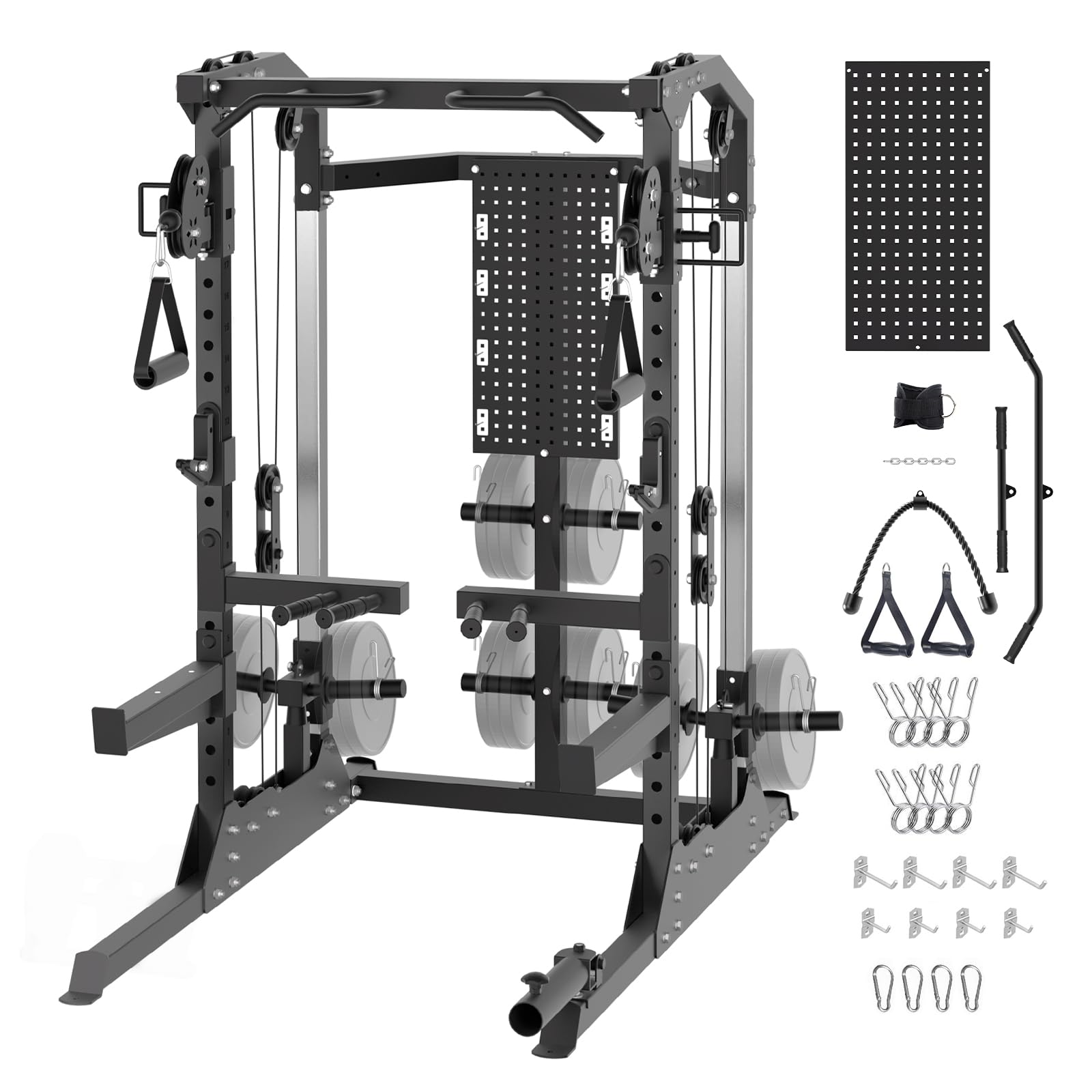 Photo 1 of Power Cage, 2000 LB Squat Rack with Dual Pulley Cable Crossover, Multi-Function Home Gym Power Rack with Attachments, Full Body Strength Training Equipment for Home BOX 2/2