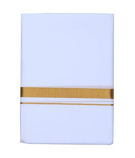Men's Cotton Double Dhoti, Free Size_102,White and Golden Zari