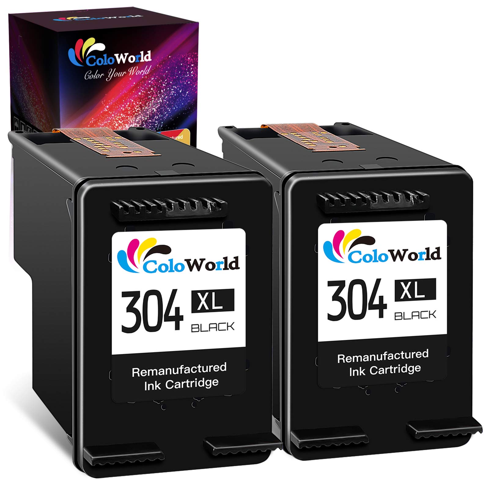 ColoWorld Remanufactured 304 XL Ink Cartridges black for hp 304XL with Printers Envy 5000 5020 5010 5030 5032 5055 5050 Deskjet 2630 2600 2632 3760 2620 2622 3700 3762 3720 3750 AMP 130 100 120 2Packs