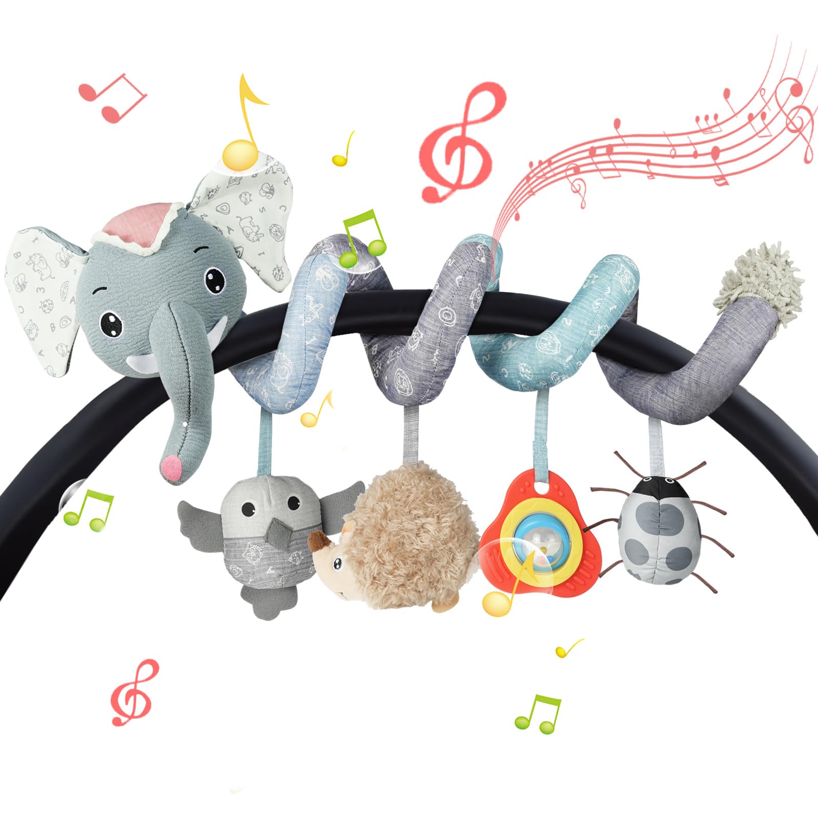 Vicloon Giocattolo a Spirale Passeggino Neonato, Giochi Passeggino Neonati Regalo per 0 3 6 Mesi, Passeggino Educativo Spirale di Peluche Neonato, Gray Elephant