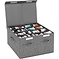 Shoe Storage Organizer for Closet Fits 16 Pairs, Large Shoe Storage Box Bins Containers with Lid and Adjustable Dividers for Shoes, Sneakers and High Heeled, Hard Shell and Stackable (Grey)