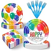 96Pcs Happy Birthday Party Supplies Tableware Set Rainbow Polka Dot Plates Napkins Forks Serves 24 Guests Rainbow Confetti Balloons Birthday Party Decorations