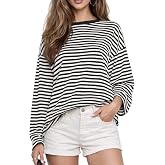 CHYRII Womens Oversized Striped Long Sleeve T Shirt Casual Fall Tops | Classic Stripes with Trendy Contrast,Crewneck Oversized Relaxed Fit,Versatile Everyday Top,Comfortable Fashion Y2K Clothes