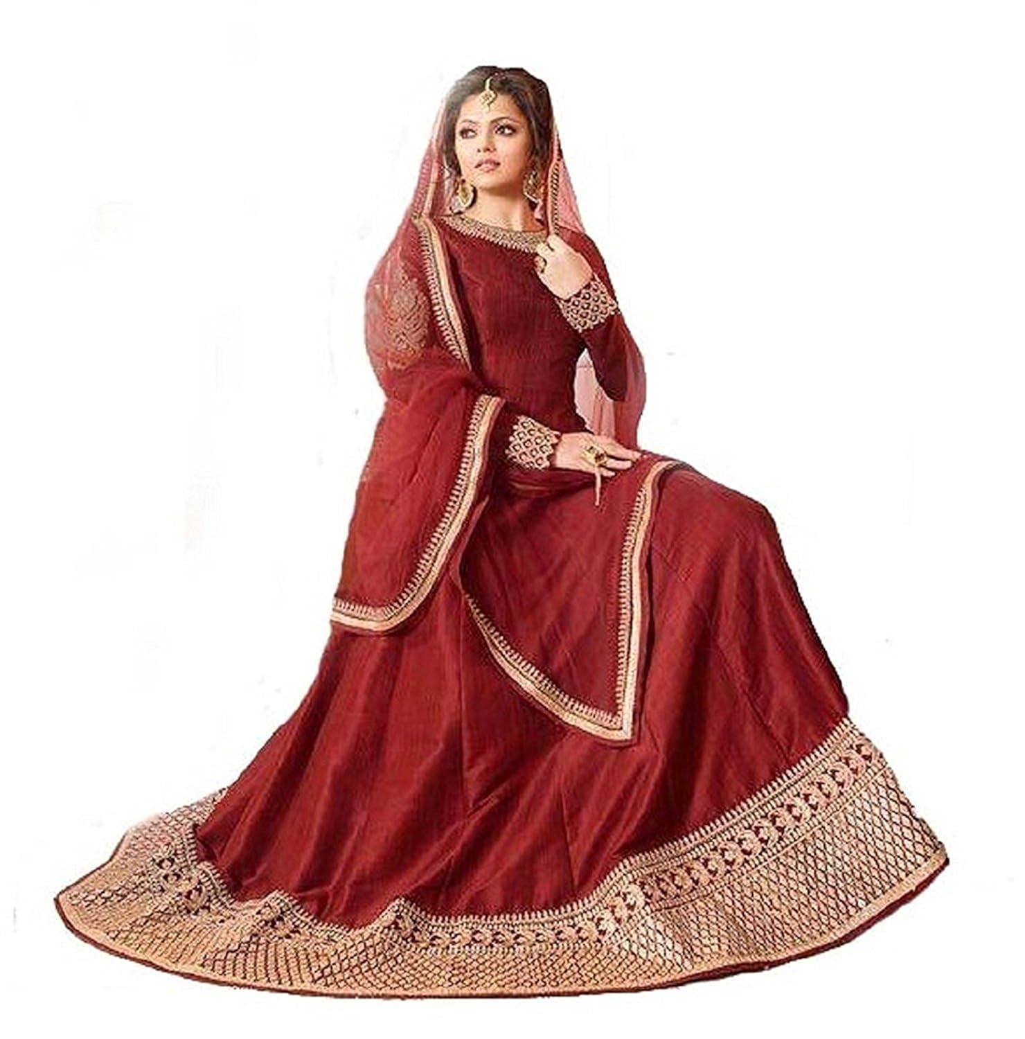 rudra fashion women's red georgette heavy embroidered semi-stitched salwar suit dress material