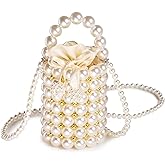 Grandxii Pearls Purses Beaded Clutches Bucket Handbag Women's Small Handmade Bags with Detachable Chain And Inner Bag | Pearls, Beaded, Small, Handmade, Bags