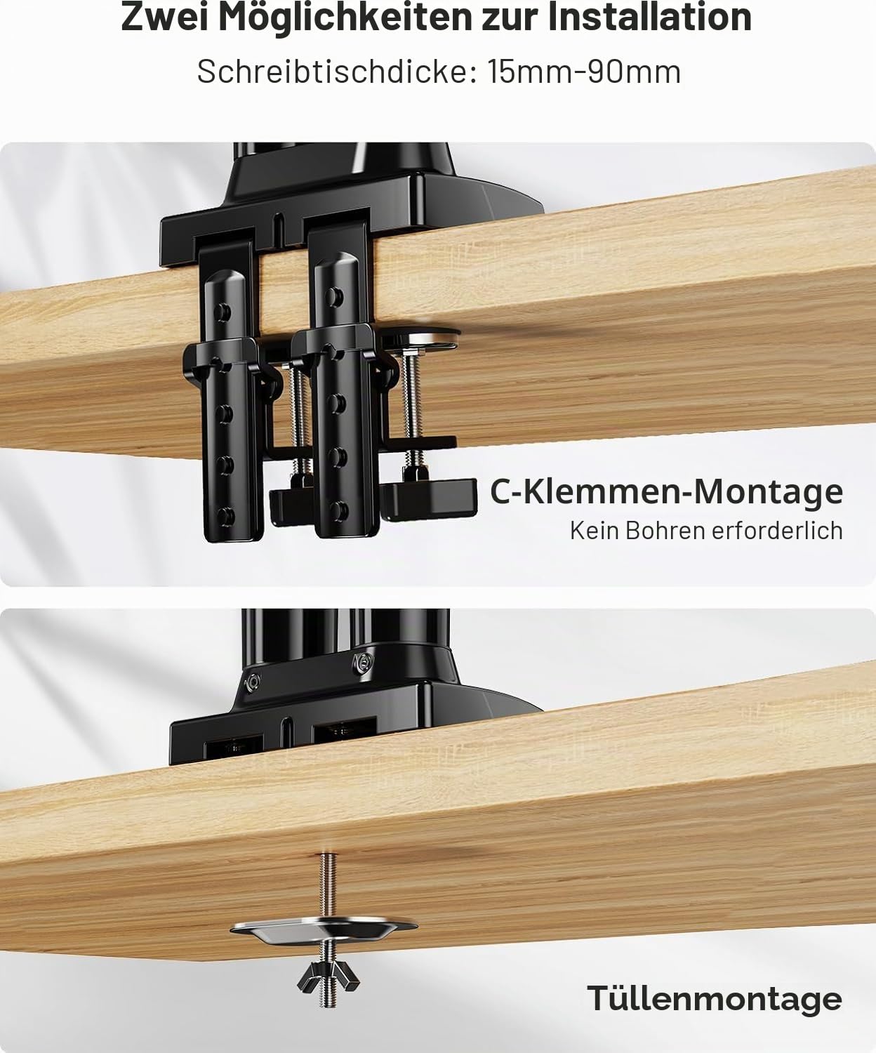 HUANUO Monitor Halterung 2 Monitore für 13 bis 32 Zoll Bildschirme, Bildschirmhalterung 2 Monitor, Gaming Monitorhalterung 2 Monitore - 360° Drehbar, 2 Montageoptionen, VESA 75 & 100 (Schwarz) 7