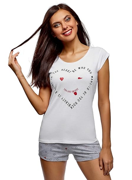 oodji Ultra Damen Baumwoll-Schlafanzug mit Druck