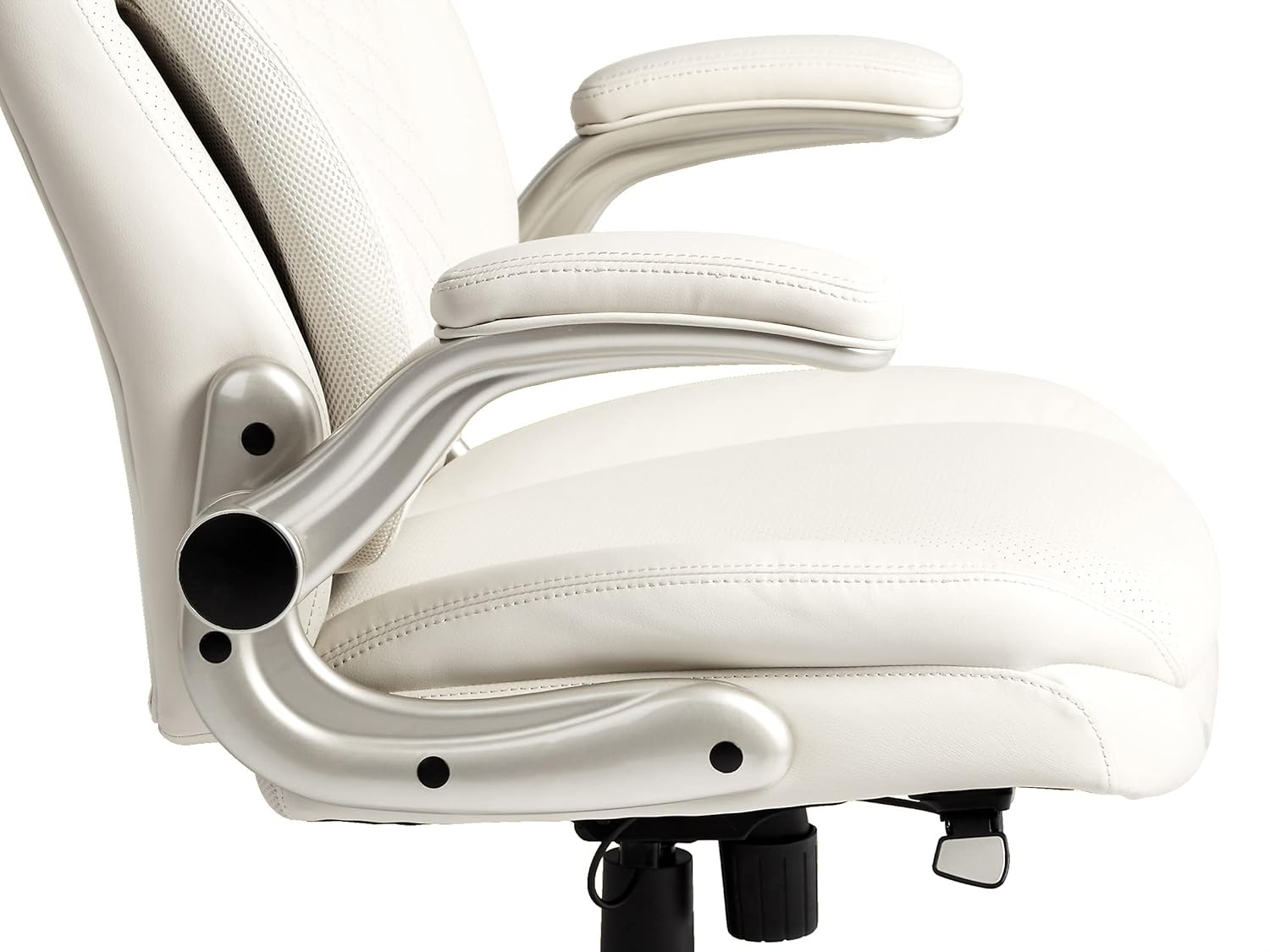Commercial Ergonomic High-Back Rhombus-Stitched Leather Executive Chair, with Flip-up Armrests and Motive Lumbar Support, Cream/Ivory: Furniture & Decor
