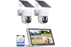 VORGUT Solar Security Camera System Wireless Outdoor with 10CH 10" LCD Monitor NVR,2.5K 4MP 2PCS Dome PTZ Solar Camera for Home Security,Solar Powered Panel,Motion Record (500G HDD)
