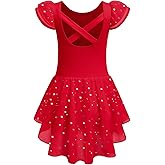 Zaclotre Girls Ruffle Sleeve Ballet Leotard with Skirt Criss-Cross Back Dance Dresses Outfit