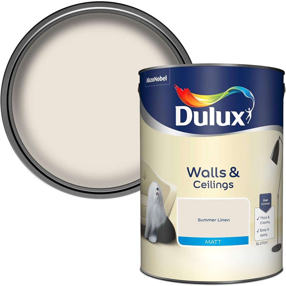 Dulux Walls and Ceilings Matt Emulsion Paint Summer Linen 5 Liters