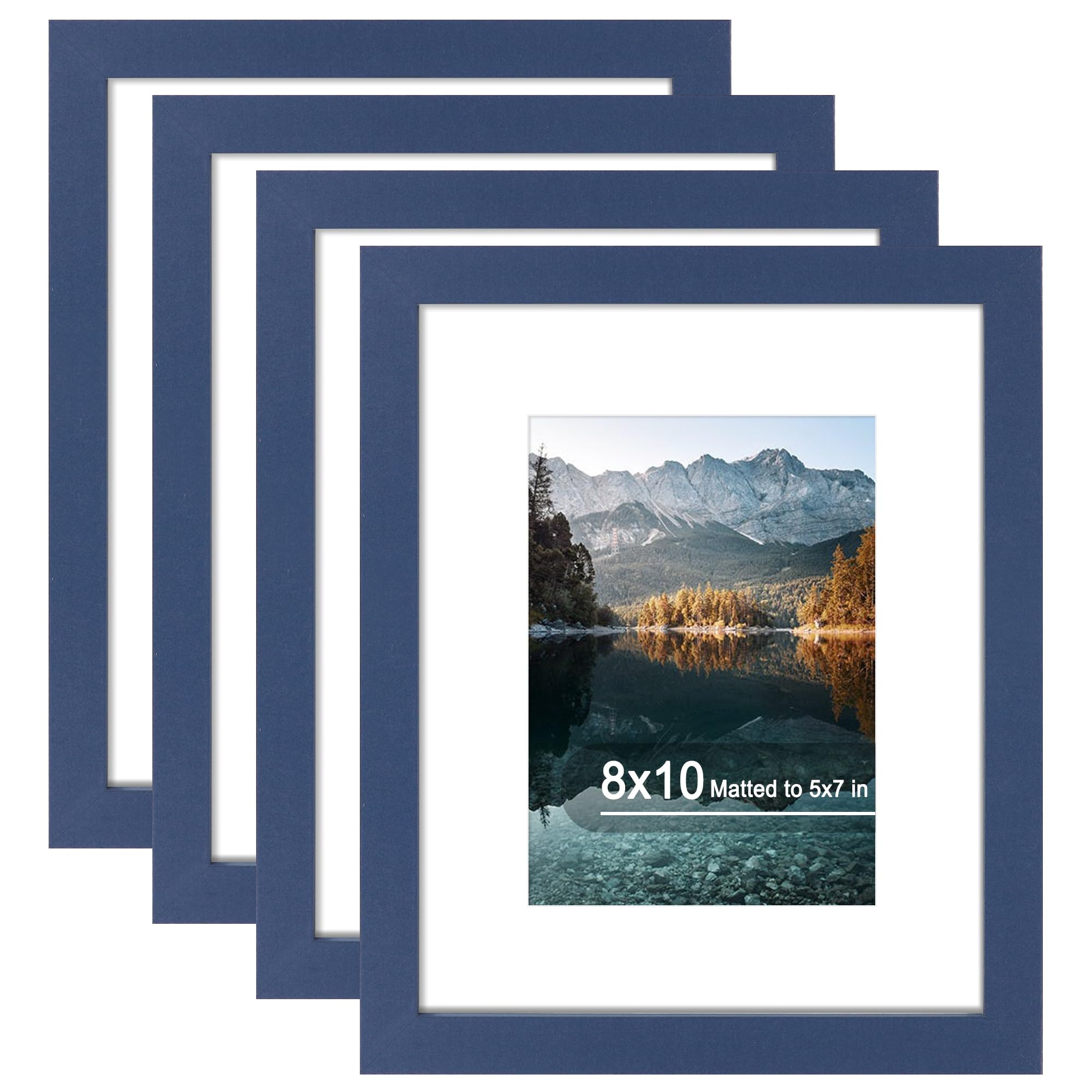 Photo 1 of ***SZYUU 8x10 Picture Frame Set of 4, High Definition Real Glass, Display Pictures 5x7 with Mat or 8x10 Without Mat, Gallery Wall Hanging or Tabletop Photo Frames, Blue