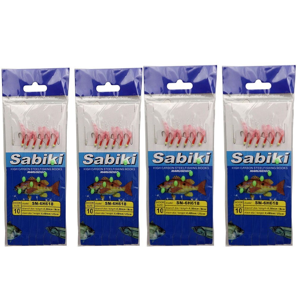 16packs /lot à l\'eau salée Bas de ligne et lumineux Bean Pêche Crochets Sabiki Appât Bas de ligne Truqués Leurres de pêche/plumes Crochets à roulement à billes pivotant Interlock Snap