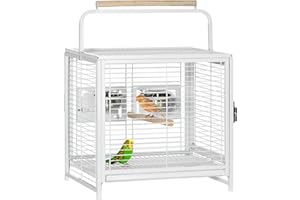 PawHut Bird Travel Carrier Cage, Portable Metal Bird Cage for Parrots Conures Cockatiel Parakeets with Stand Perch, Stainless