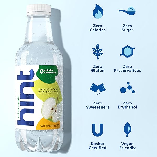 HINT FRUIT-INFUSED BOTTLED WATER, CRISP APPLE – SUGAR FREE FLAVORED WATER WITH ZERO CALORIES, NATURALLY FLAVORED, AND NO ARTIFICIAL SWEETENERS – 16 FL OZ (PACK OF 12)
