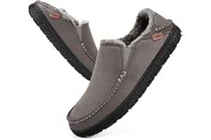 LongBay Men's Moccasin Slippers Comfy Warm Memory Foam House Shoes Winter for Indoor Outdoor