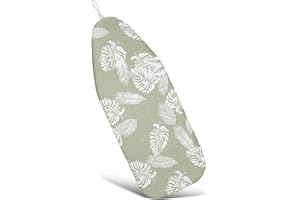 Duwee 12"x32" Heat Resistance Metallic Table Top Ironing Board Cover Durable Thicken Felt Material Padding, with Elastic Cord, Easy to Handle and Fits Board Beautifully (White Leaves B)