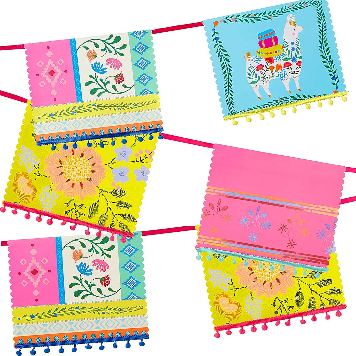 Talking Tables Bohemian Llama Paper Bunting Pom Tassels (4m)-Colourful Mexican Party Supplies for Birthday Celebration, Encanto Decorations, Garden Fiesta, Boho Garland 4 MTR, 2.5x26.5x24.5 cm