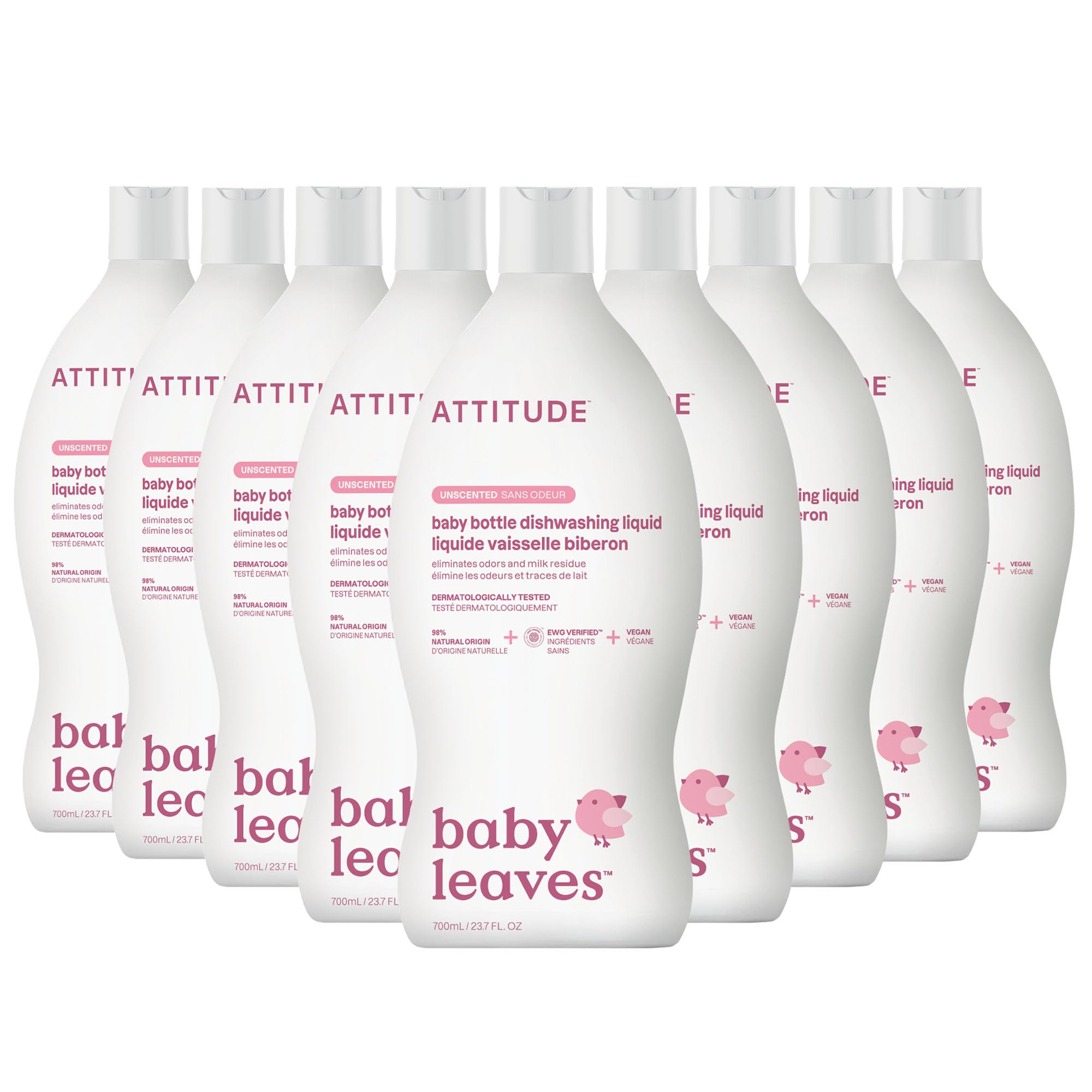 Photo 1 of ATTITUDE Baby Bottle & Dish Soap, EWG Verified Bottle Cleaner, Fragrance Free & Dye Free, Removes Milk Residue & Grease, Vegan, Unscented, 23.7 Fl Oz (Pack of 9)