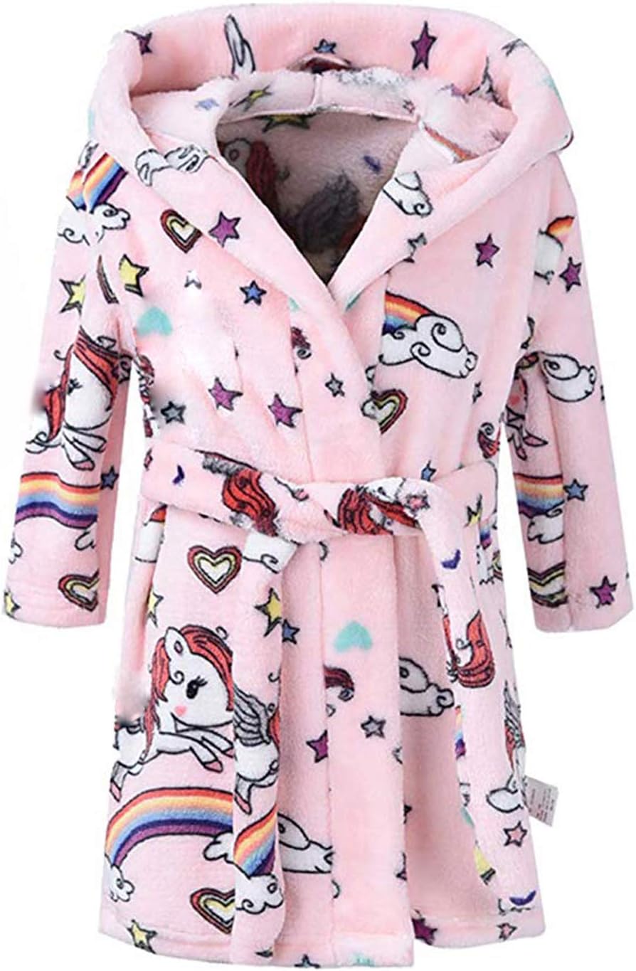 Boys & Girls Bathrobes,Plush Soft Coral Fleece Robes Hooded Animal Sleepwear Pajamas for Kids Girls