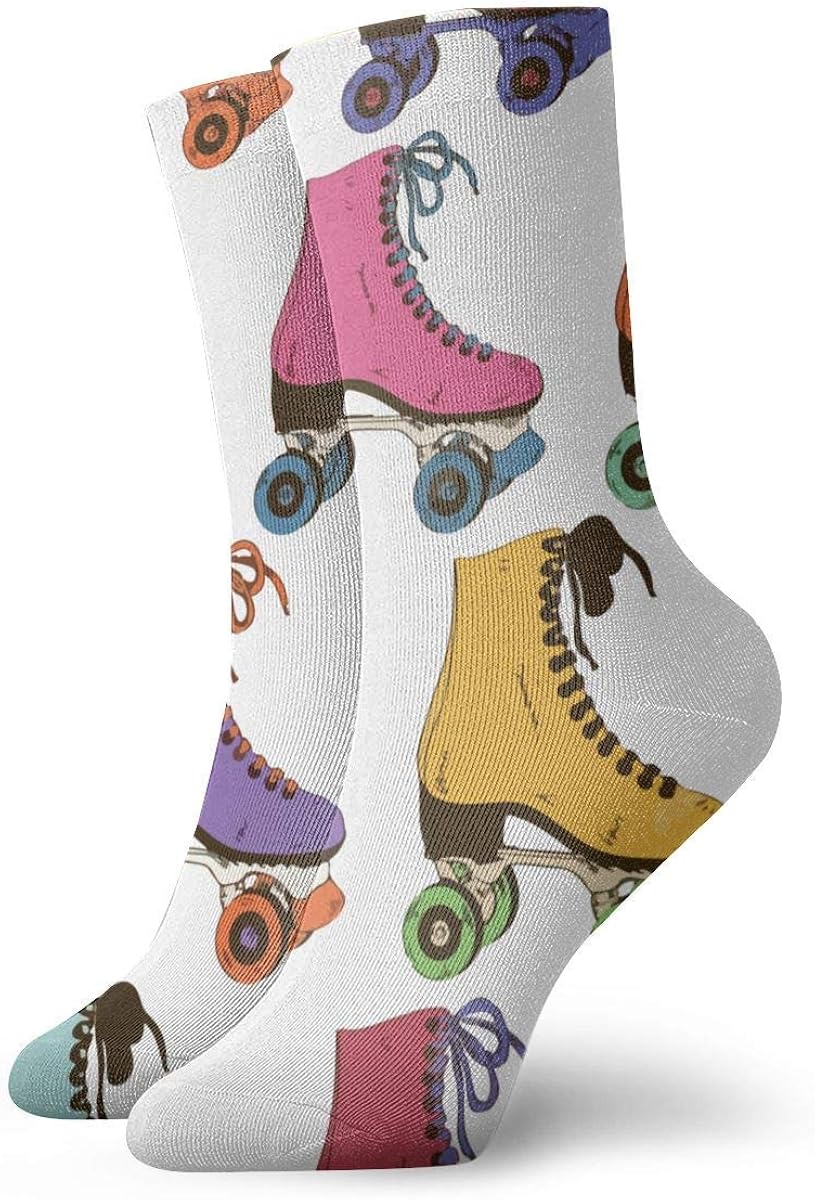 Retro Colorful Roller Skates Cool Novelty Funny Crew Sock Sport