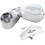 MSLAN 40X Full Metal Illuminated Jewelers Magnifier,Best Pocket Folding Magnifying Glass Jewelers Lens Eye Loupe with LED and UV Light(LED Currency Detecting/Jewelry Identifying Type)