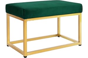 Homestripe Newport 27.5 inch Wide Contemporary Rectangle Footstool Ottoman Bench with Metal Base for Living Room, Green