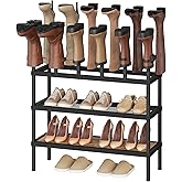 YATINEY Free Standing Shoe Rack, 4 Tier Boots Rack Organizer, Tall Boots Rack for Closet, Cowboy Boot Storage, Holds 14 Pairs, Black and Rustic Brown SS29BR