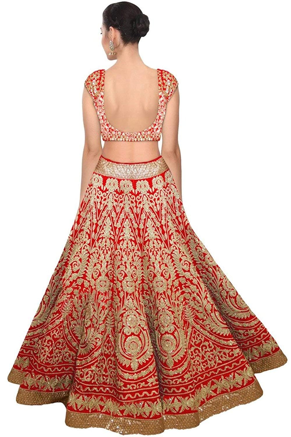 meghalya women's raw silk lehenga choli (red, free size)