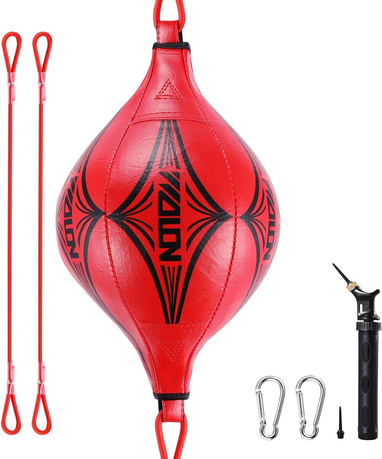 KUYOU Double End Ball with Pump Boxing Ball Speed Training Ball Leather Speed Bag Punching Dodge MMA with Ring Locking for Training Gym Exercise Agility (Red) : Sports & Outdoors