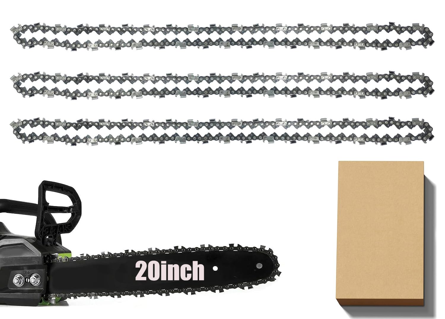 3 Pack Chainsaw Chain for 20 Inch (50cm) Bar, 76 Drive Links, 0.058" Gauge, 0.325" Pitch, Replacement Chain fits for Timberpro 62CC, Hyundai and Other Chainsaws