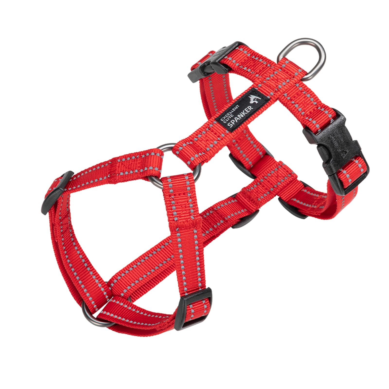 EXCELLENT ELITE SPANKER No Pull Dog Harness Reflective Nylon Vest L-Shaped Adjustable Easy Pet Harness for Small Medium Large Breeds Dogs Walking Training(S,RED)