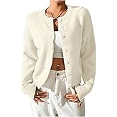 SweatyRocks Women's Fall Button Down Lightweight Cardigan Ribbed Knit Long Sleeve Crew Neck Sweater