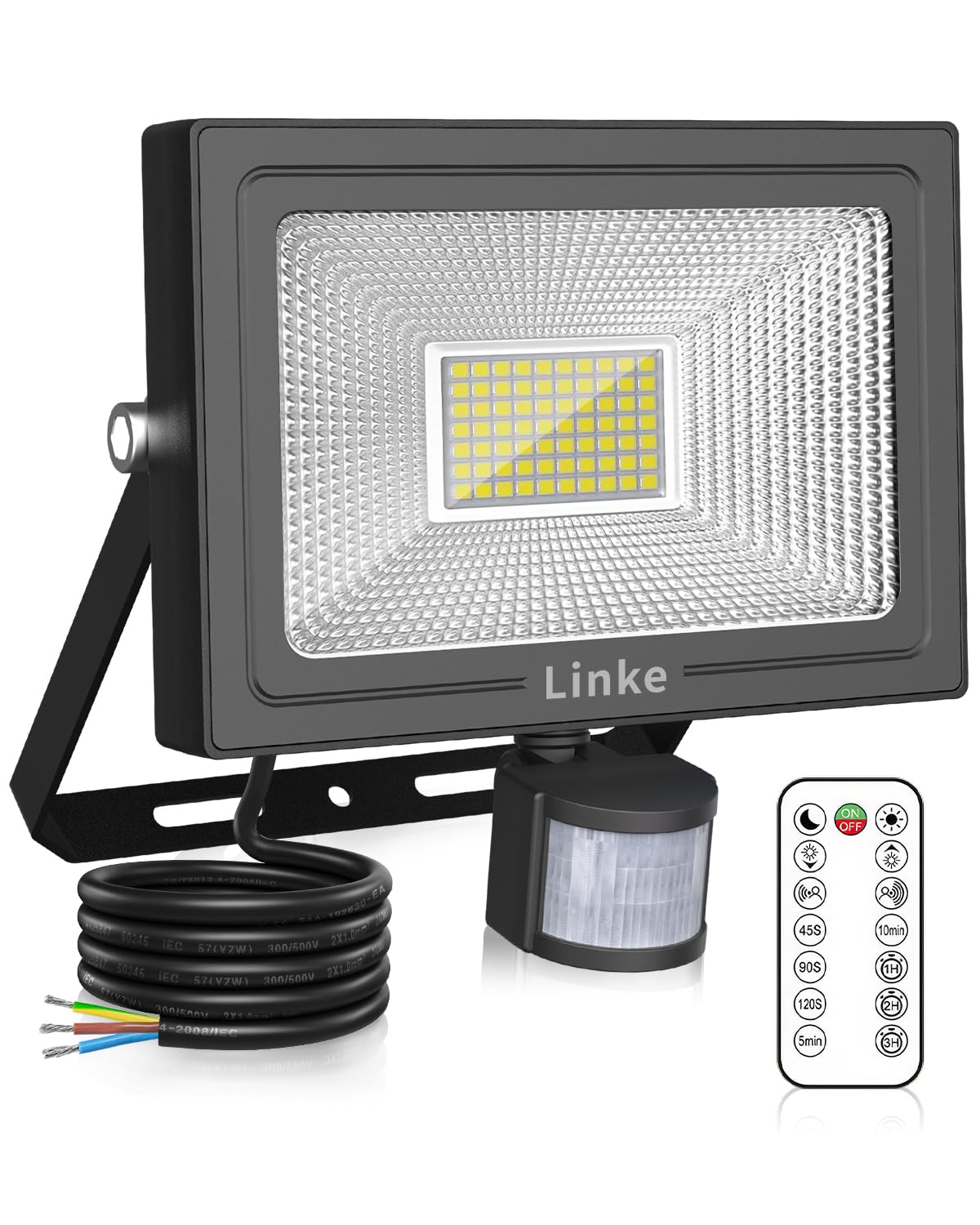 Linke 60W Security Lights Outdoor Motion Sensor, 5200LM Super Bright PIR Floodlights with Remote Control, 6500K Daylight White IP66 Waterproof Perfect for Garden, Porch, Courtyard, Garage