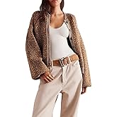 Loafawes Women's Casual Leopard Print Jacket Crew Neck Long Sleeve Loose Fit Button Coat Fall Trendy Bomber Cardigan