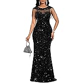 Cololura Women Sexy Sequin Tassel Mesh Perspective Gold Threads Patchwork Bodycon Party Cocktail Evening Gown Dress