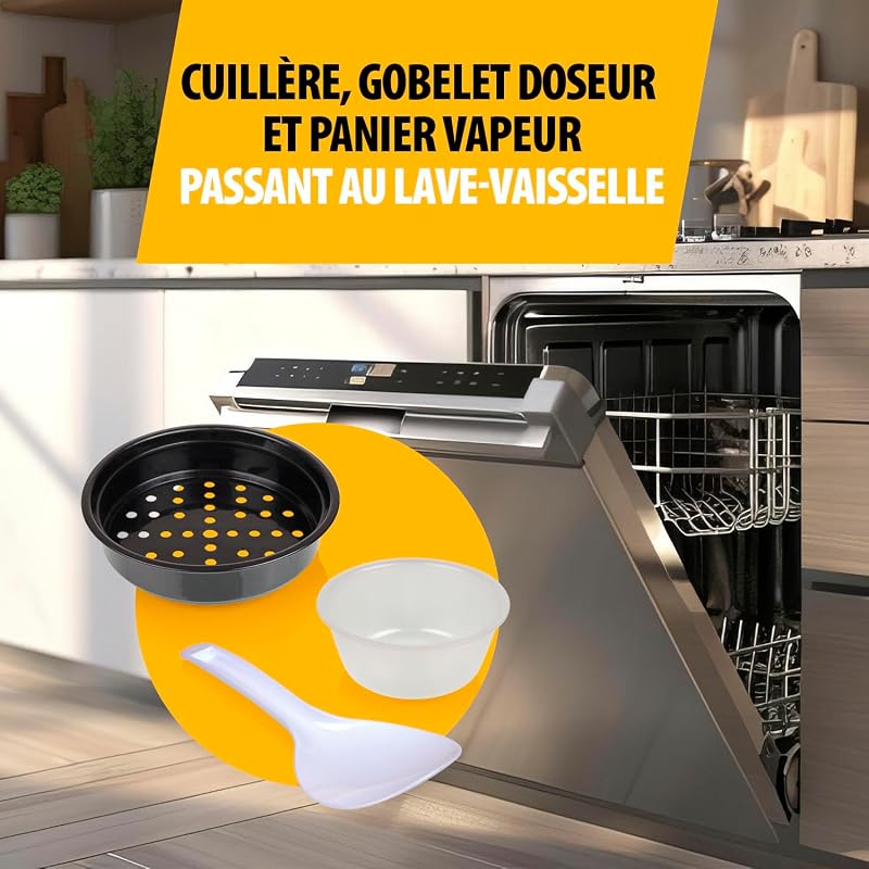 Cuiseur à Riz, 1,5 L de Capacité, Corps en Acier Inoxydable, Panier Vapeur, Arrêt Automatique, Fonction Maintien au Chaud, 500 W, RK-6145