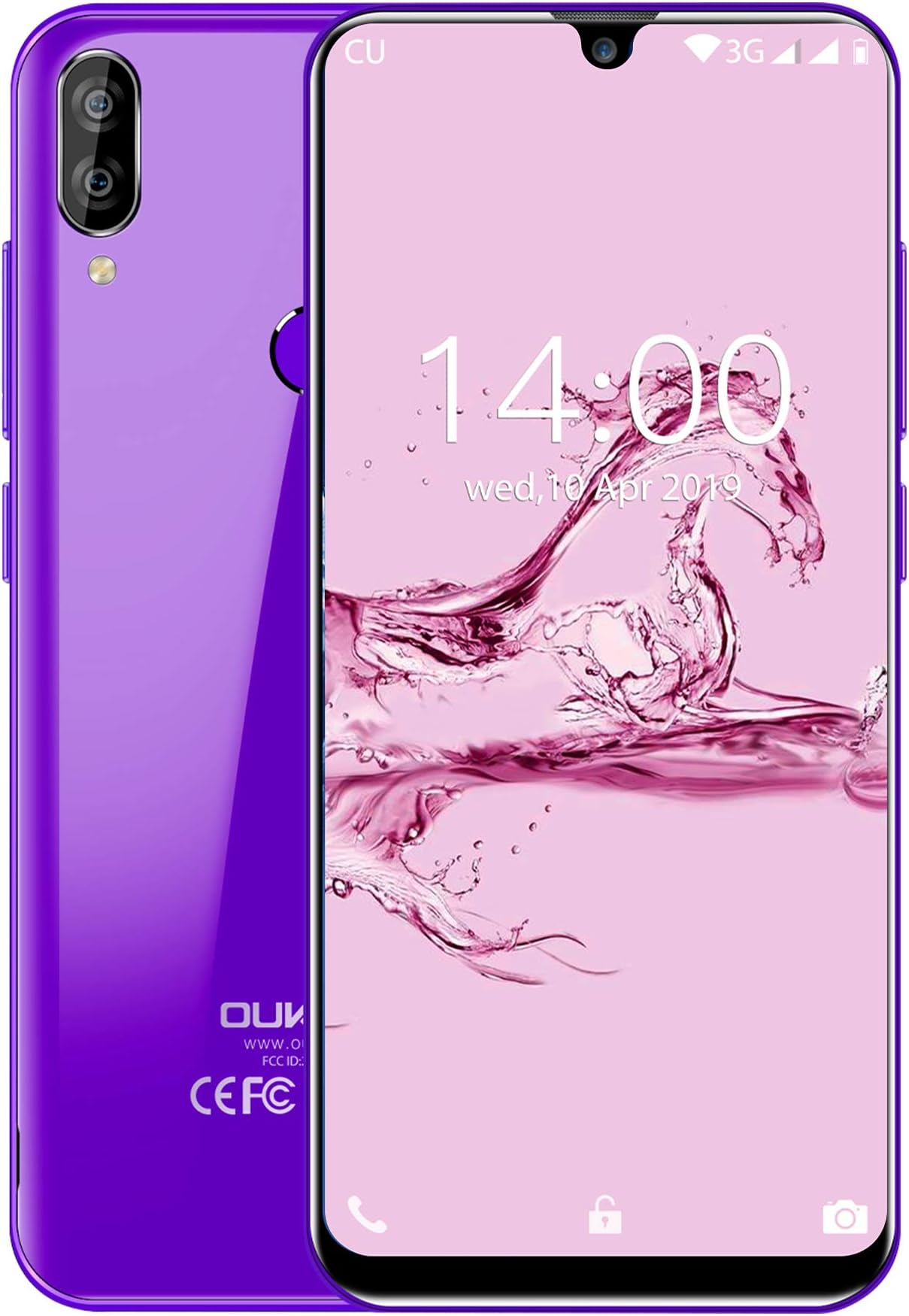 OUKITEL C16 Smartphone, 5.71" 3G SIM Free Mobile Phone, Android 9.0 Quad Core 2GB+16GB, Dual Cameras 8MP+2MP+5MP, Dual SIM, Fingerprint ID, Face ID,Purple