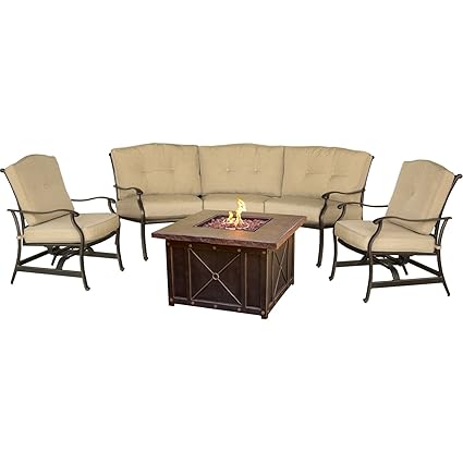 Hanover Traddura4pcfp Traditions 4 Piece Conversation Set With 40 Durastone Fire Pit Outdoor Furniture Natural Oat