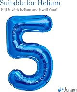 Jonami Balloon 5th Birthday Blue XXL 40” Foil Balloon Number 5 Helium Ready view 3