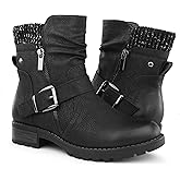 Hawkwell Women's Combat Boots Fashion Side Zipper Buckle Ankle Booties