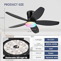 Surtime Flush Mount RGB Ceiling Fans with Lights-36
