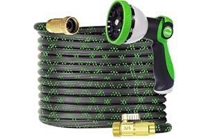 JUNREDY 50 Feet Expandable Garden Hose, Lightweight Water Hose with 10 Function Hose Nozzle Sprayer, RV, Marine, Camper Hose,No-Kink Durable Flexible Water Pipe, 3/4" Solid Fittings for Watering and Washing