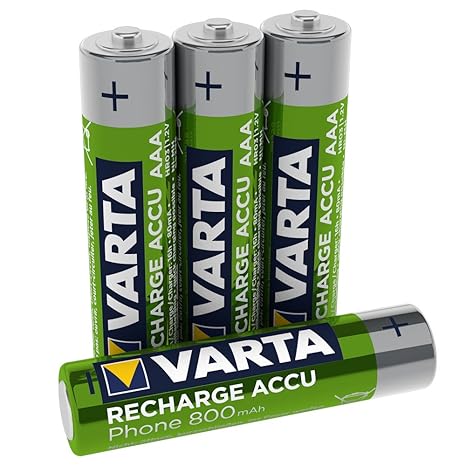 Varta Recharge Accu Phone AAA Micro Ni-Mh Akku (800 mAh, 4er Pack, geeignet für schnurlose Telefone)